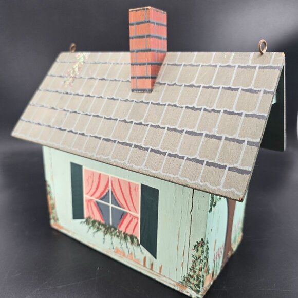 Vintage Birdhouse Green Hand-Painted Wooden Cottage Chimney Windows CM2034 - Picture 8 of 13